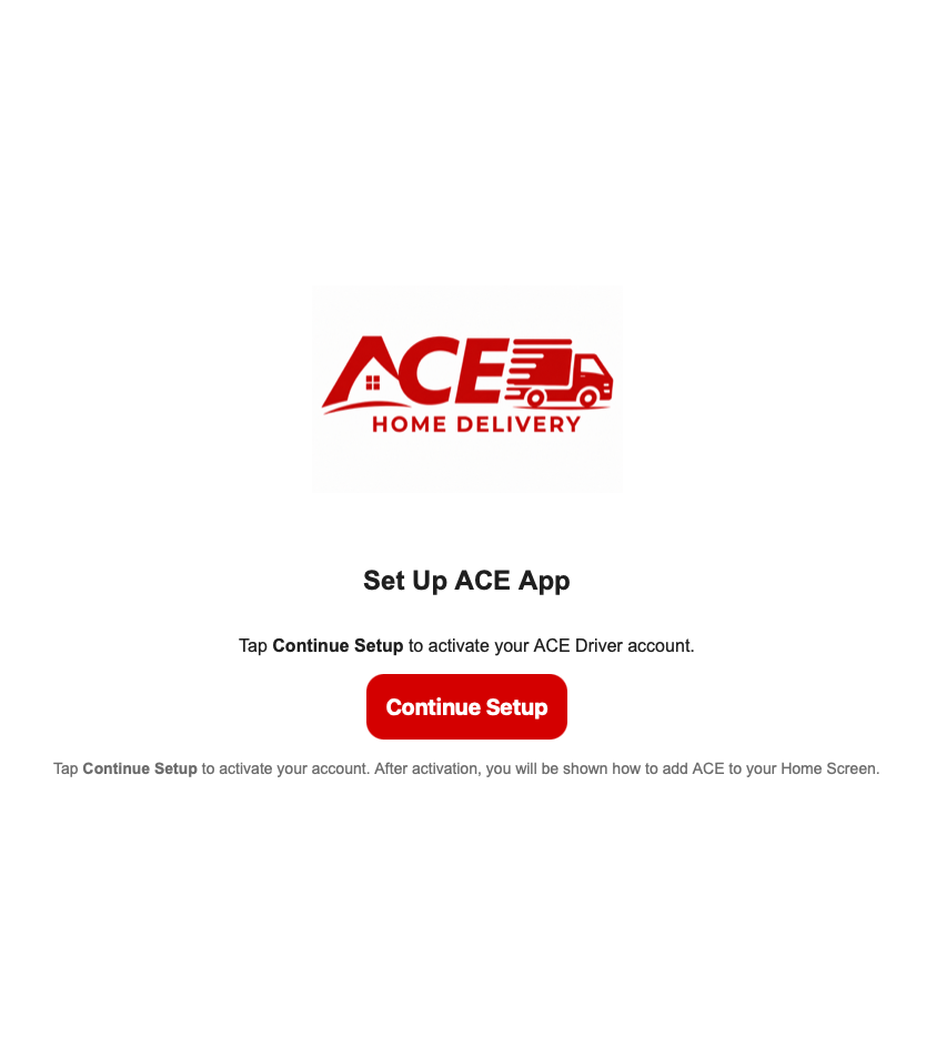 ACE Driver App activation screen